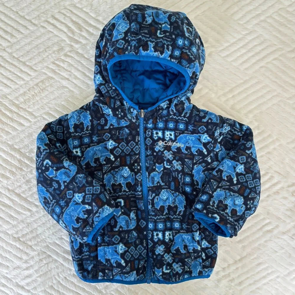 Columbia Toddler 3T Double Trouble Reversible Blue Puffer Fleece Hooded Jacket
